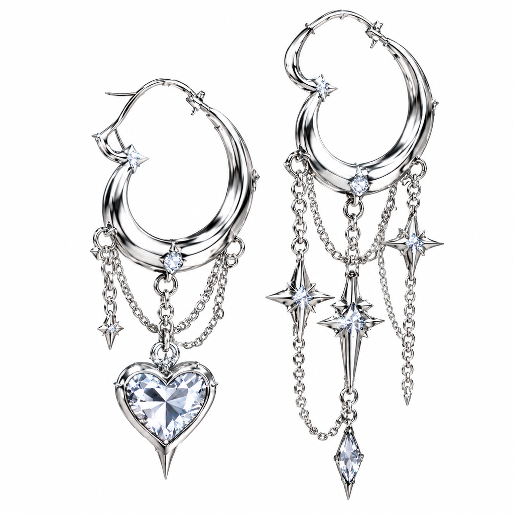 Starlight Heart Chain Hoop Earrings