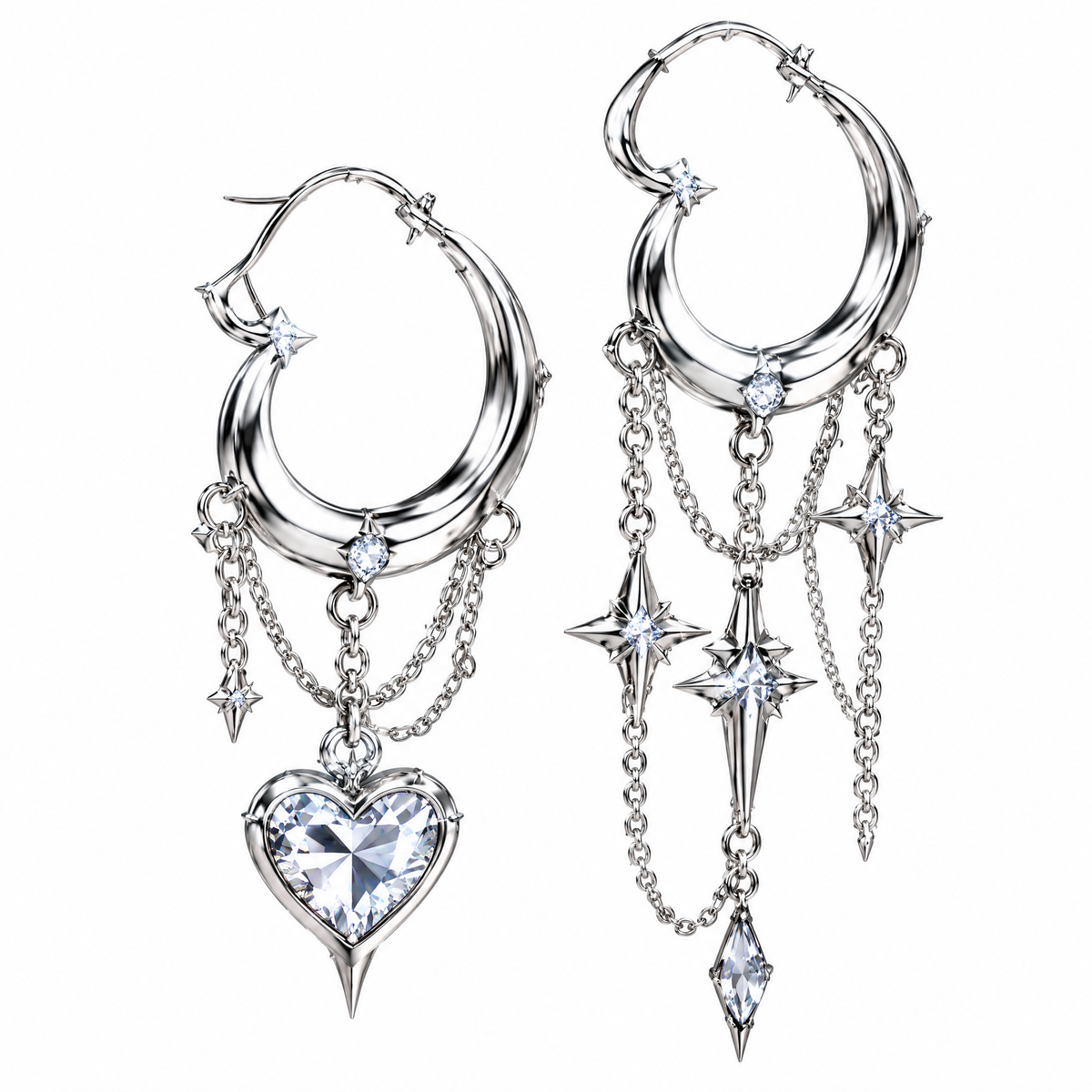 Starlight Heart Chain Hoop Earrings
