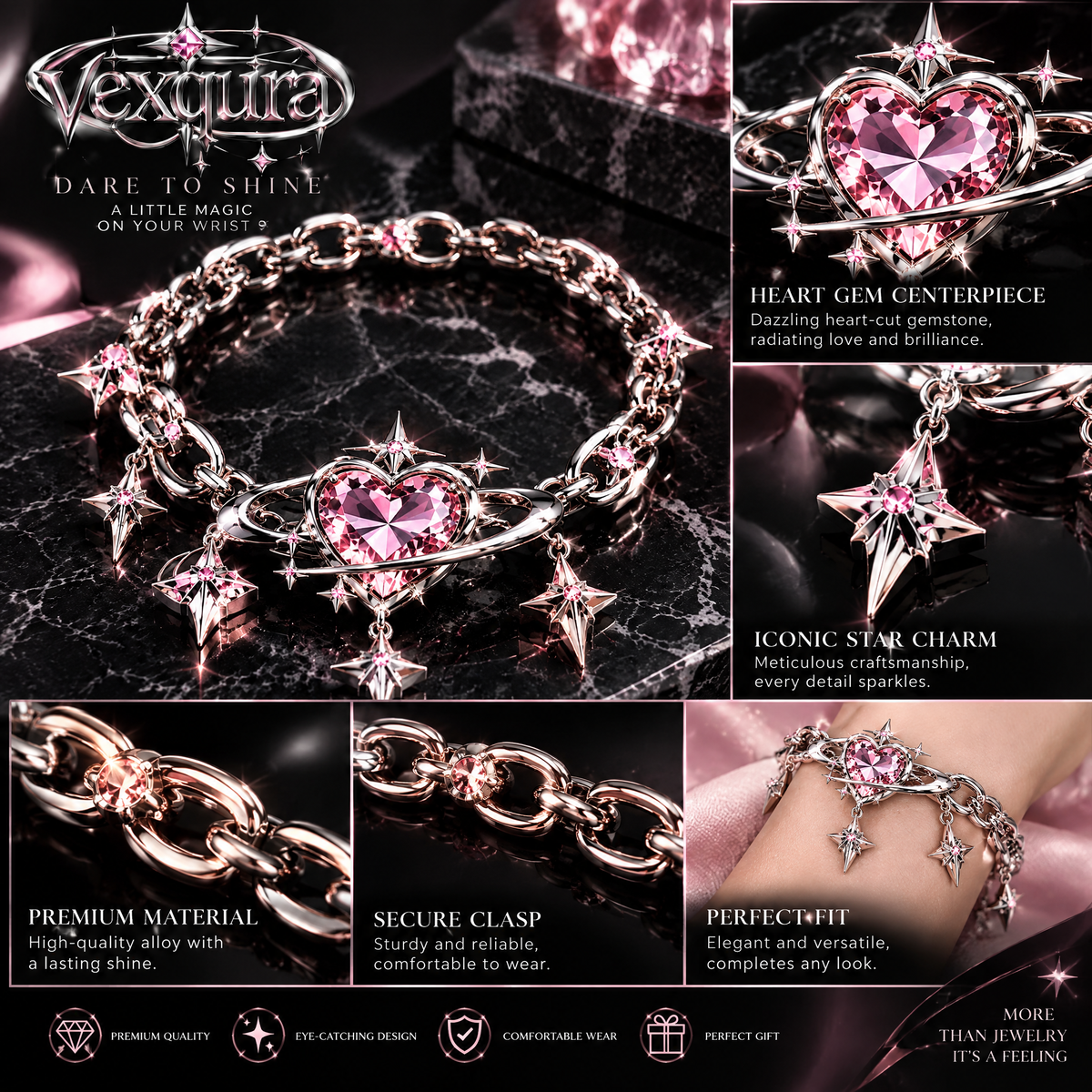 Cosmic Heart Star Bracelet