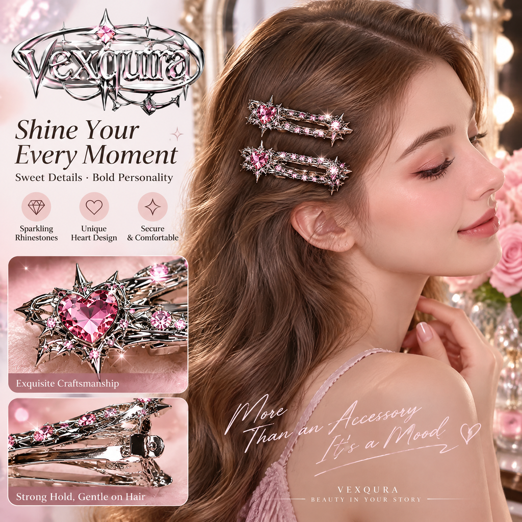Crystal Star Heart Hair Clips Set