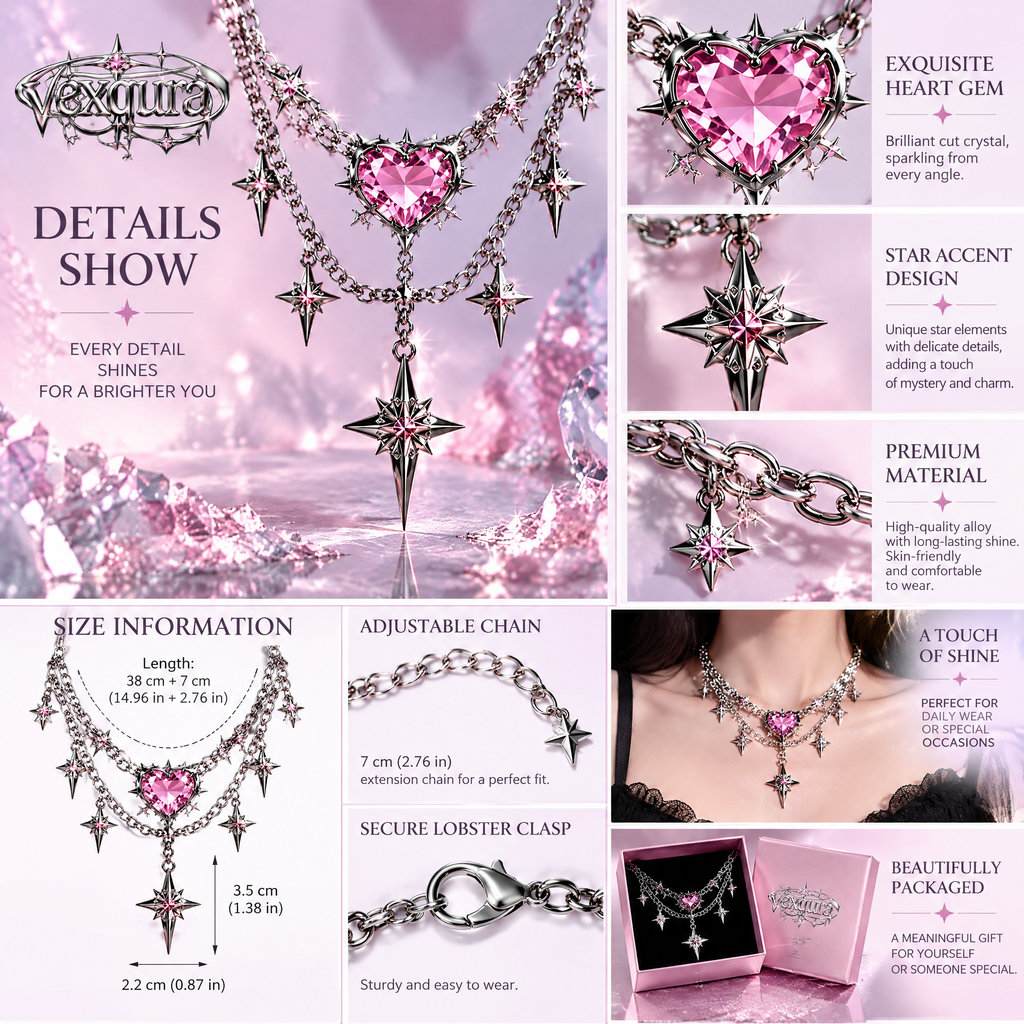 Pink Galaxy Layered Heart Necklace