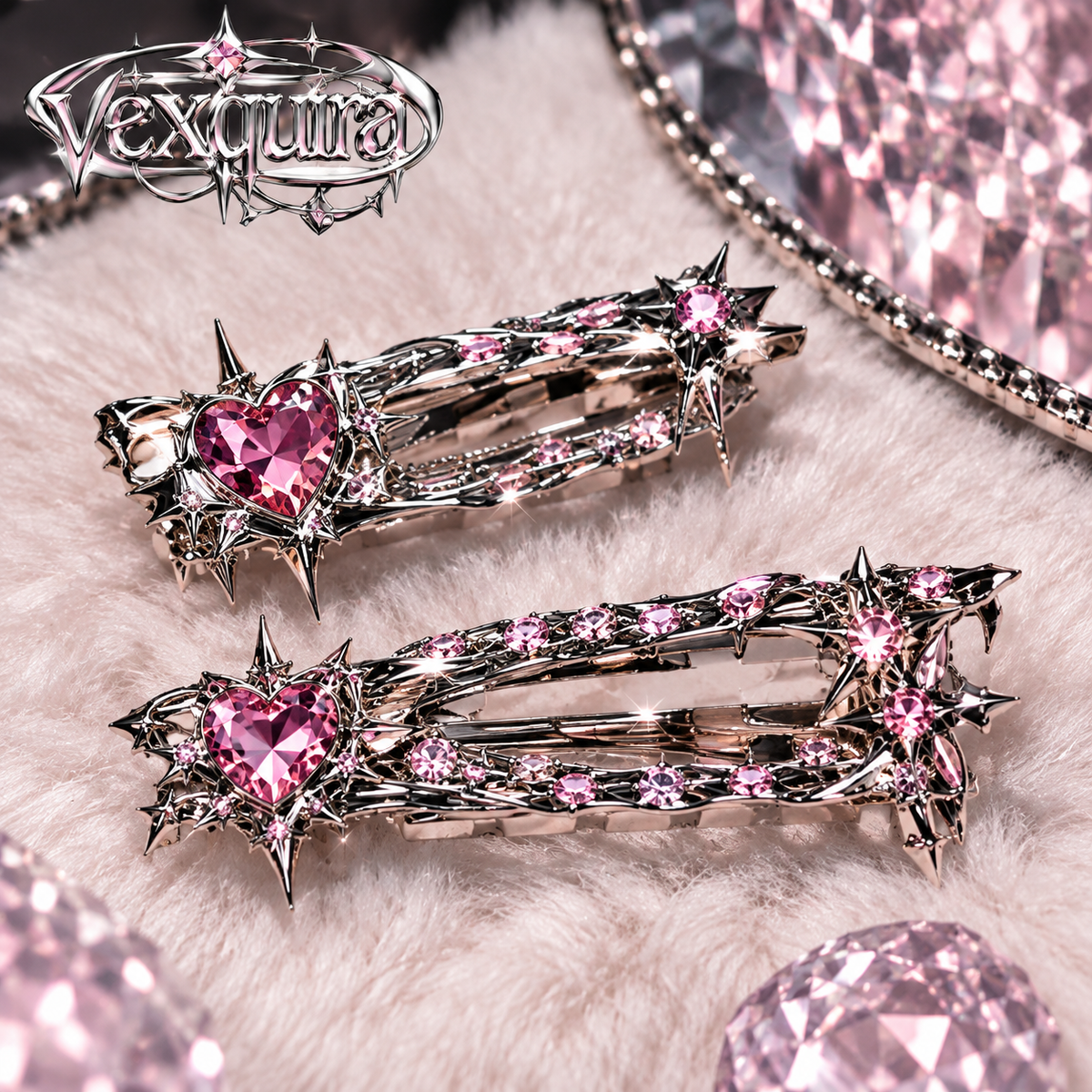 Crystal Star Heart Hair Clips Set