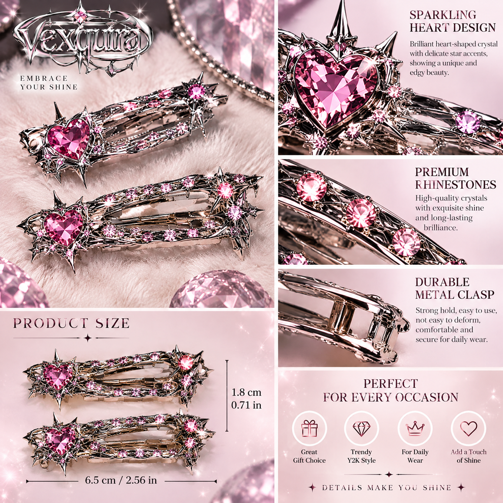 Crystal Star Heart Hair Clips Set