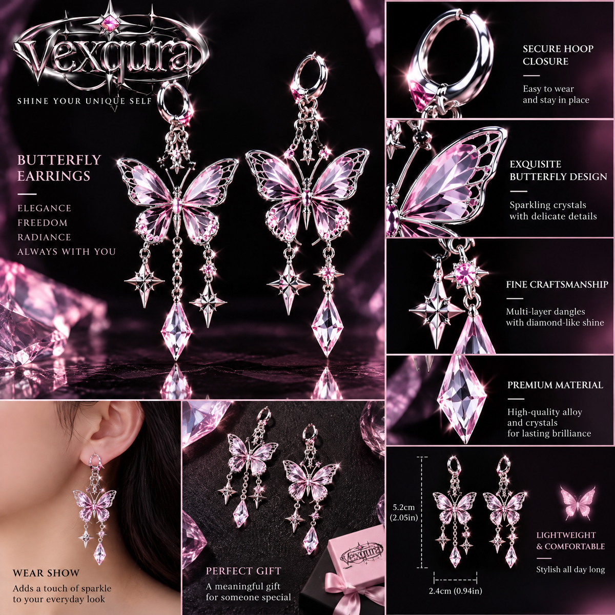Butterfly Crystal Drop Earrings