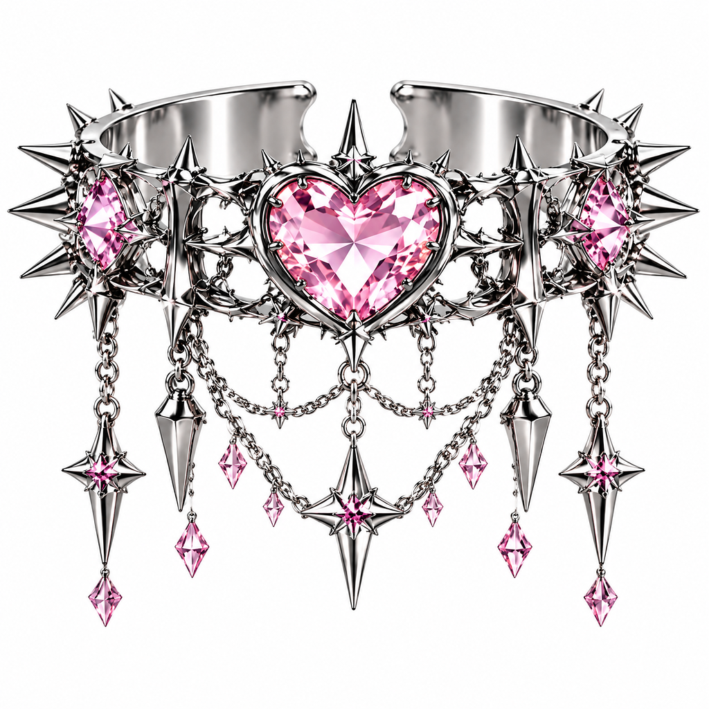 Gothic Heart Spike Cuff Bracelet
