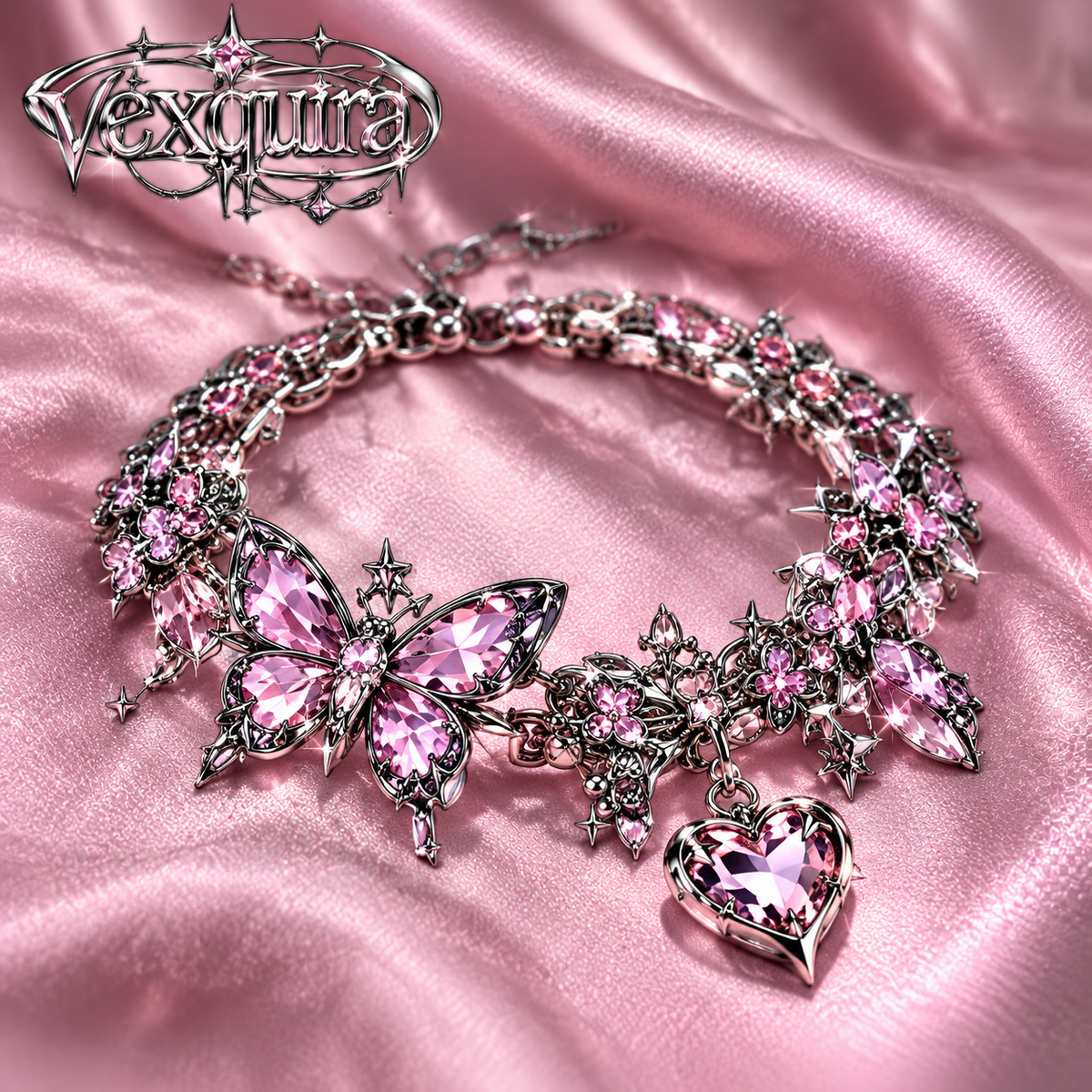 Pink Butterfly Crystal Bracelet