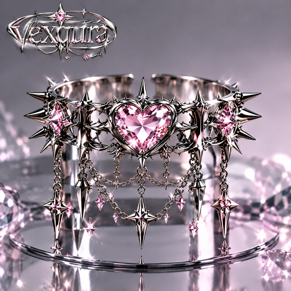 Gothic Heart Spike Cuff Bracelet