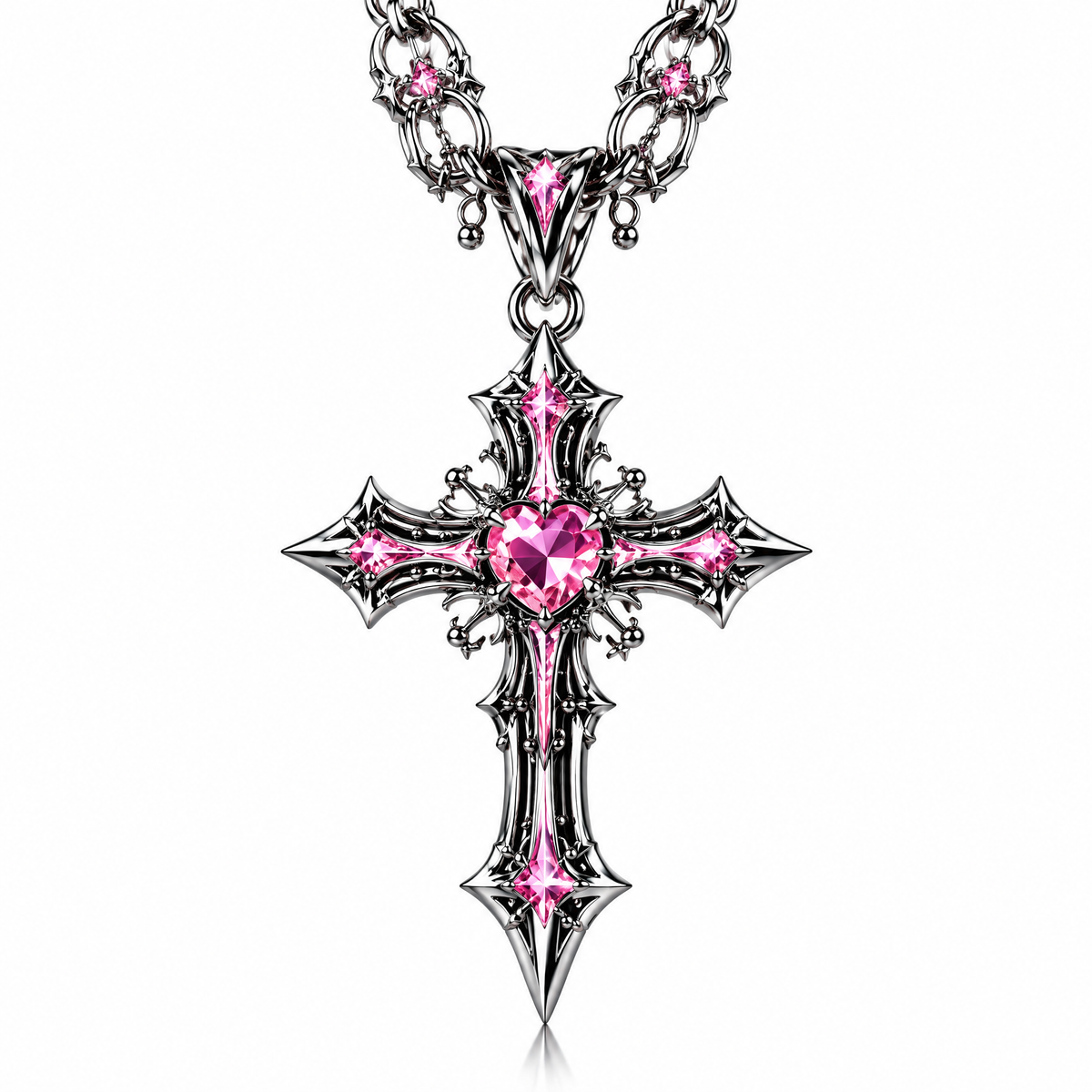Gothic Cross Pink Crystal Necklace