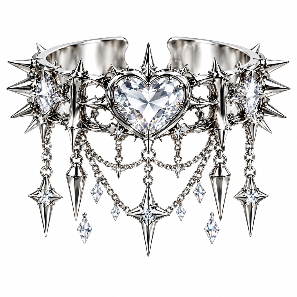 Gothic Heart Spike Cuff Bracelet