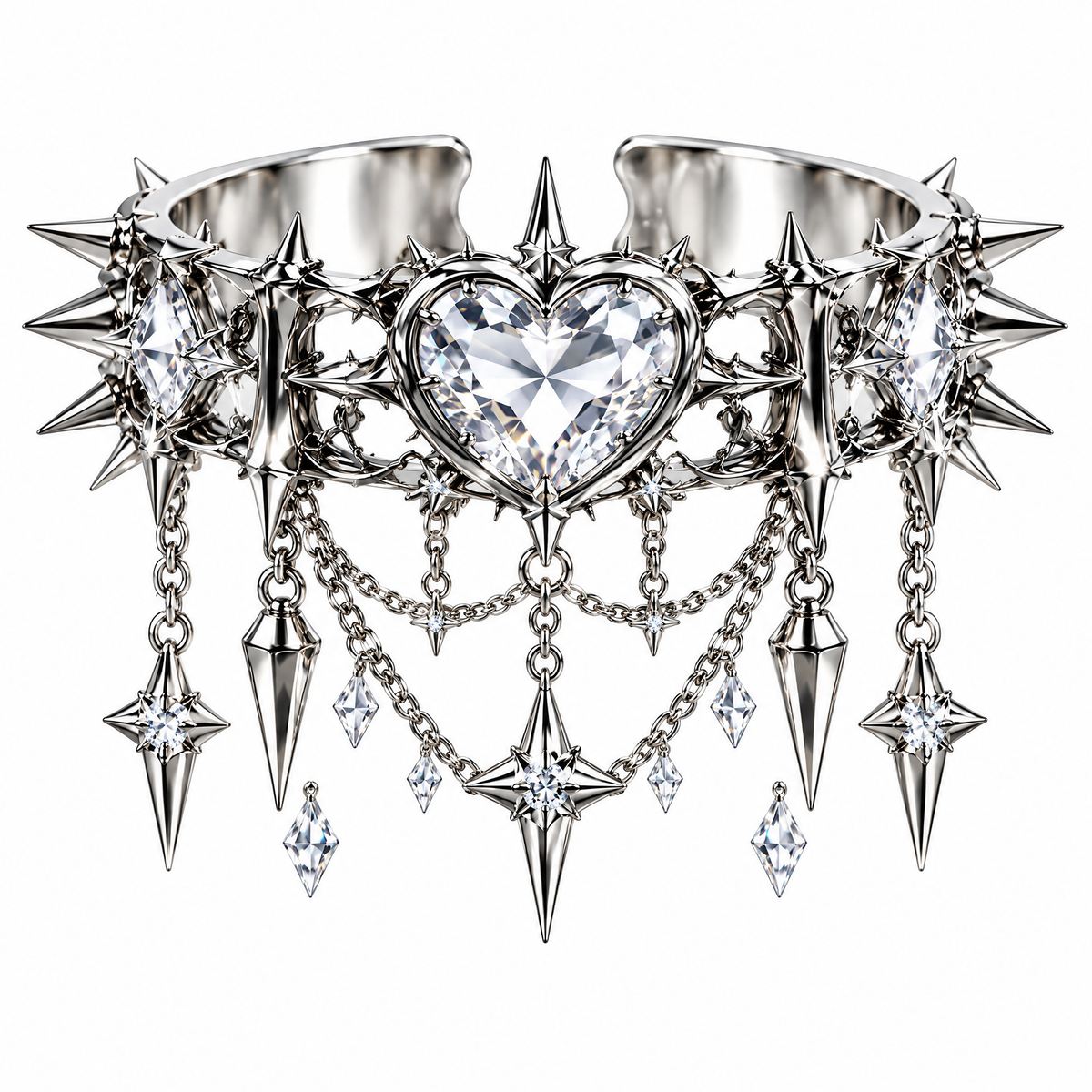Gothic Heart Spike Cuff Bracelet