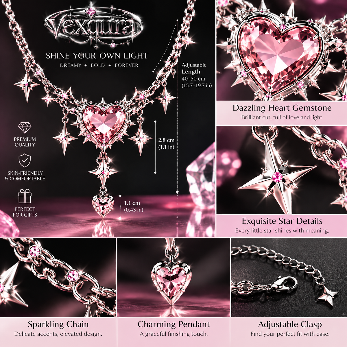 Celestial Heart Spike Necklace
