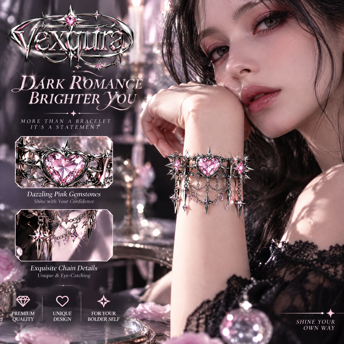 Gothic Heart Spike Cuff Bracelet