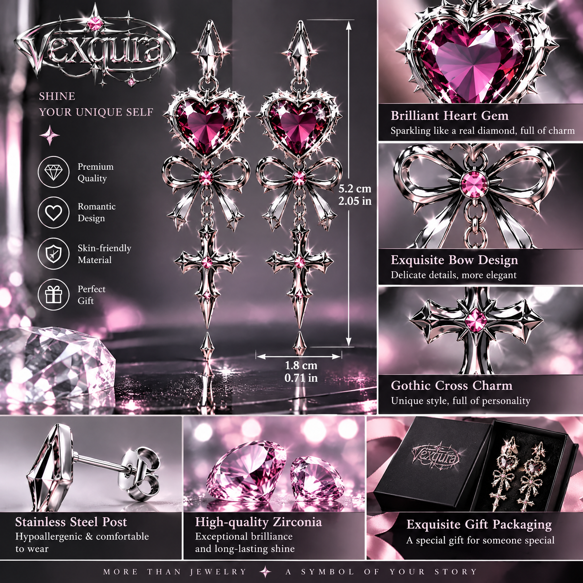 Dark Romance Heart Charm Earrings