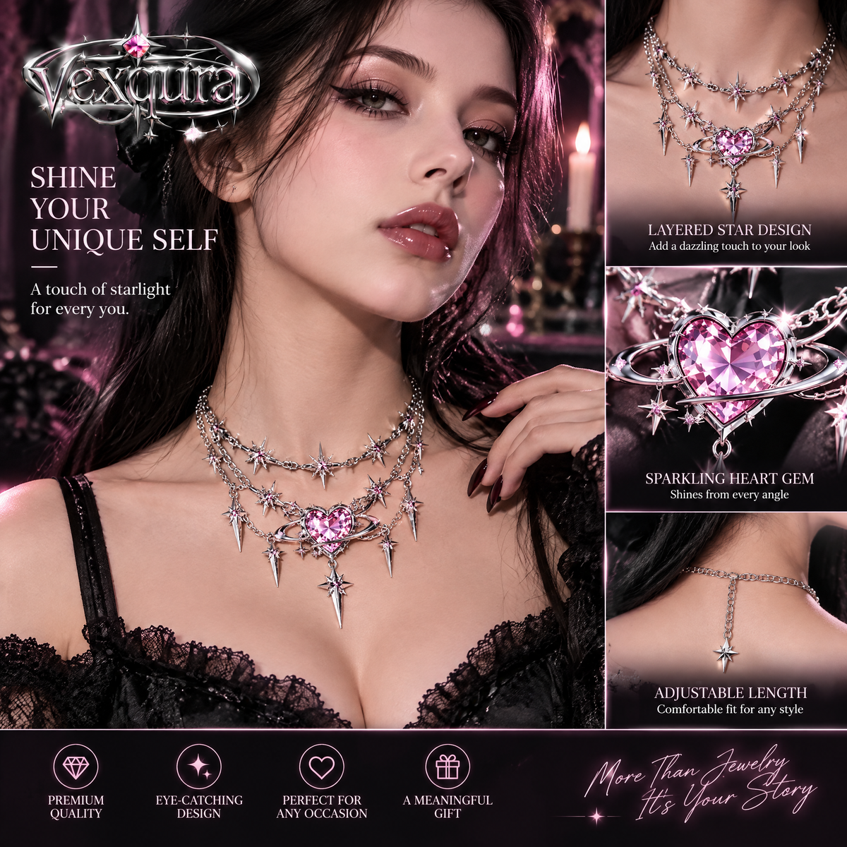 Cosmic Orbit Heart Necklace