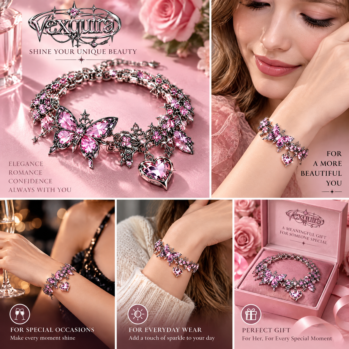 Pink Butterfly Crystal Bracelet