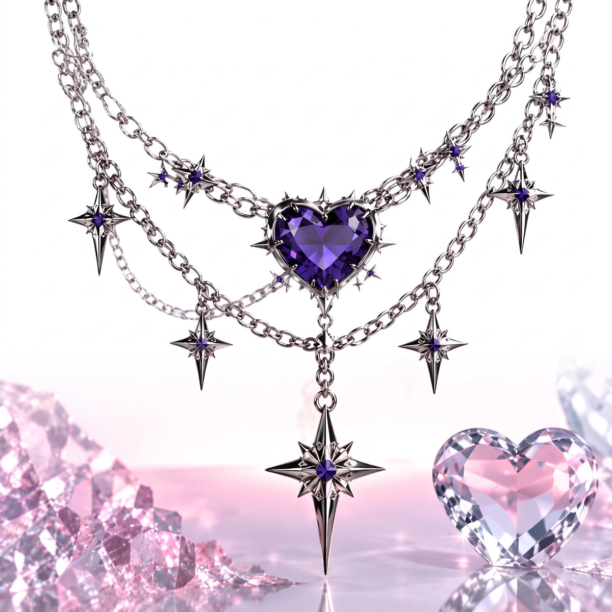 Pink Galaxy Layered Heart Necklace