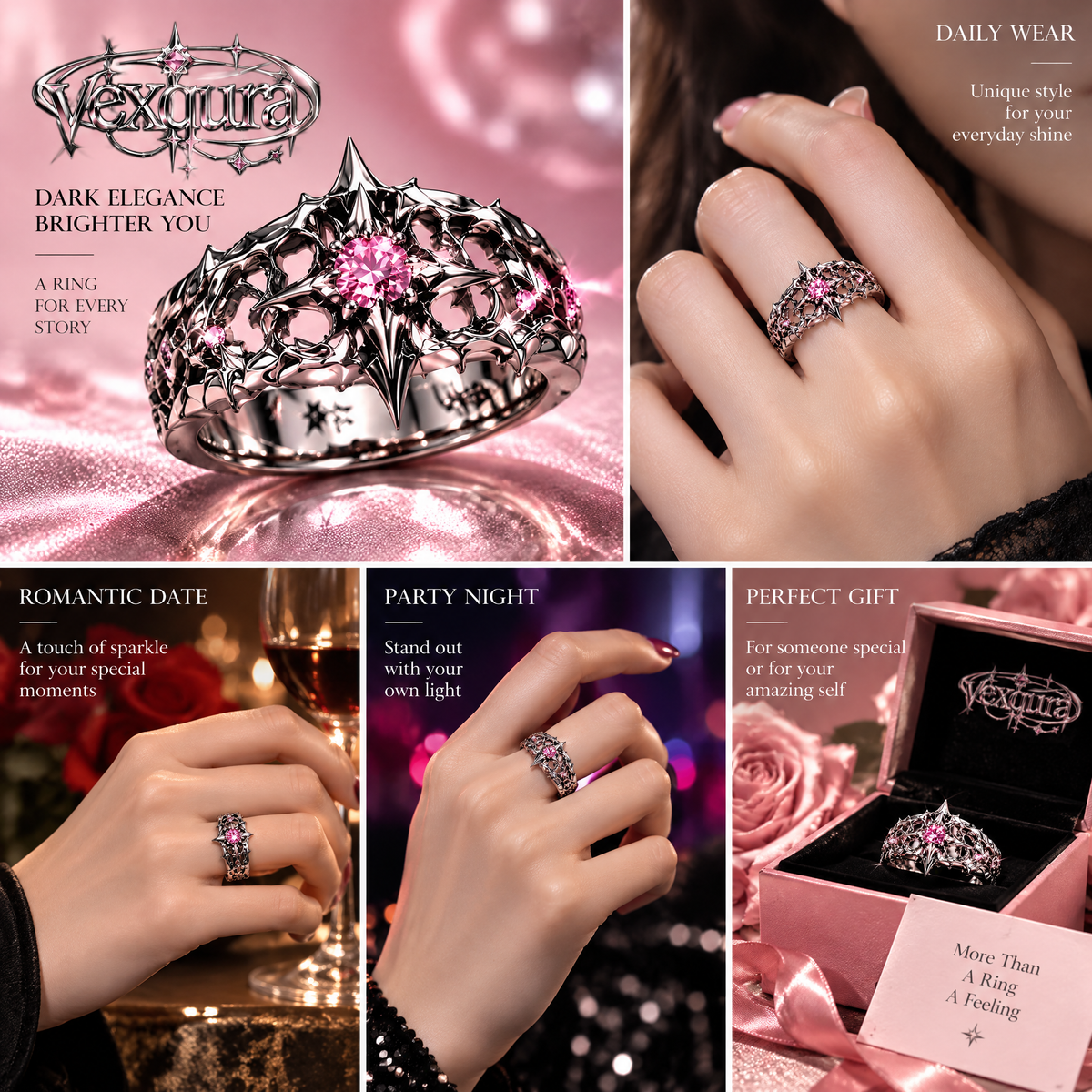 Gothic Thorn Crystal Crown Ring