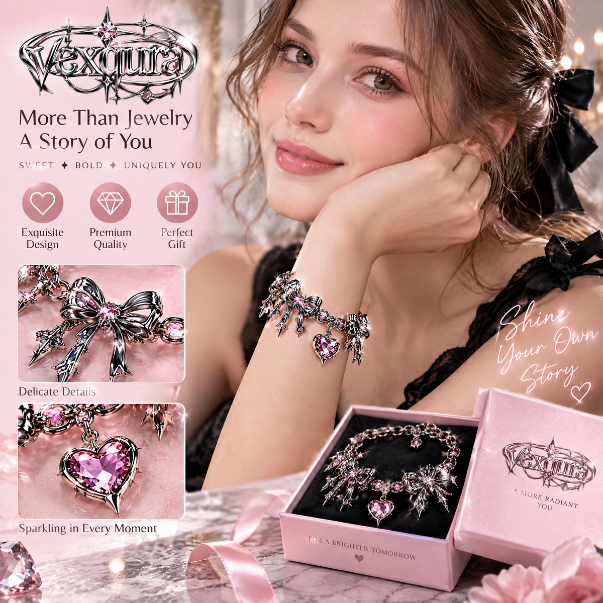 Butterfly Heart Charm Bracelet