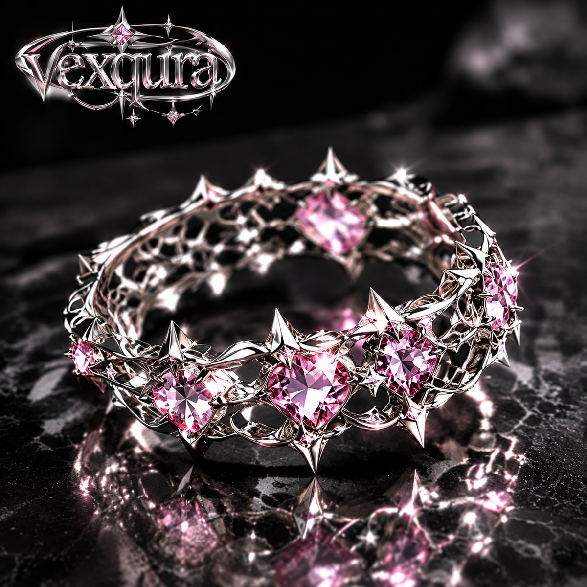 Pink Crystal Thorn Band Ring