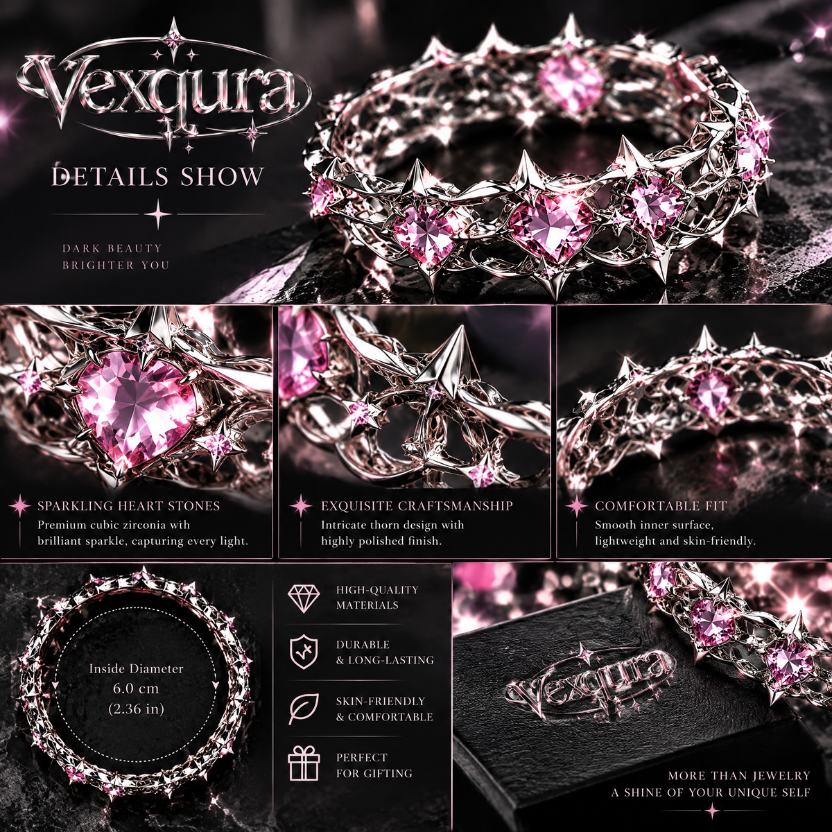 Pink Crystal Thorn Band Ring