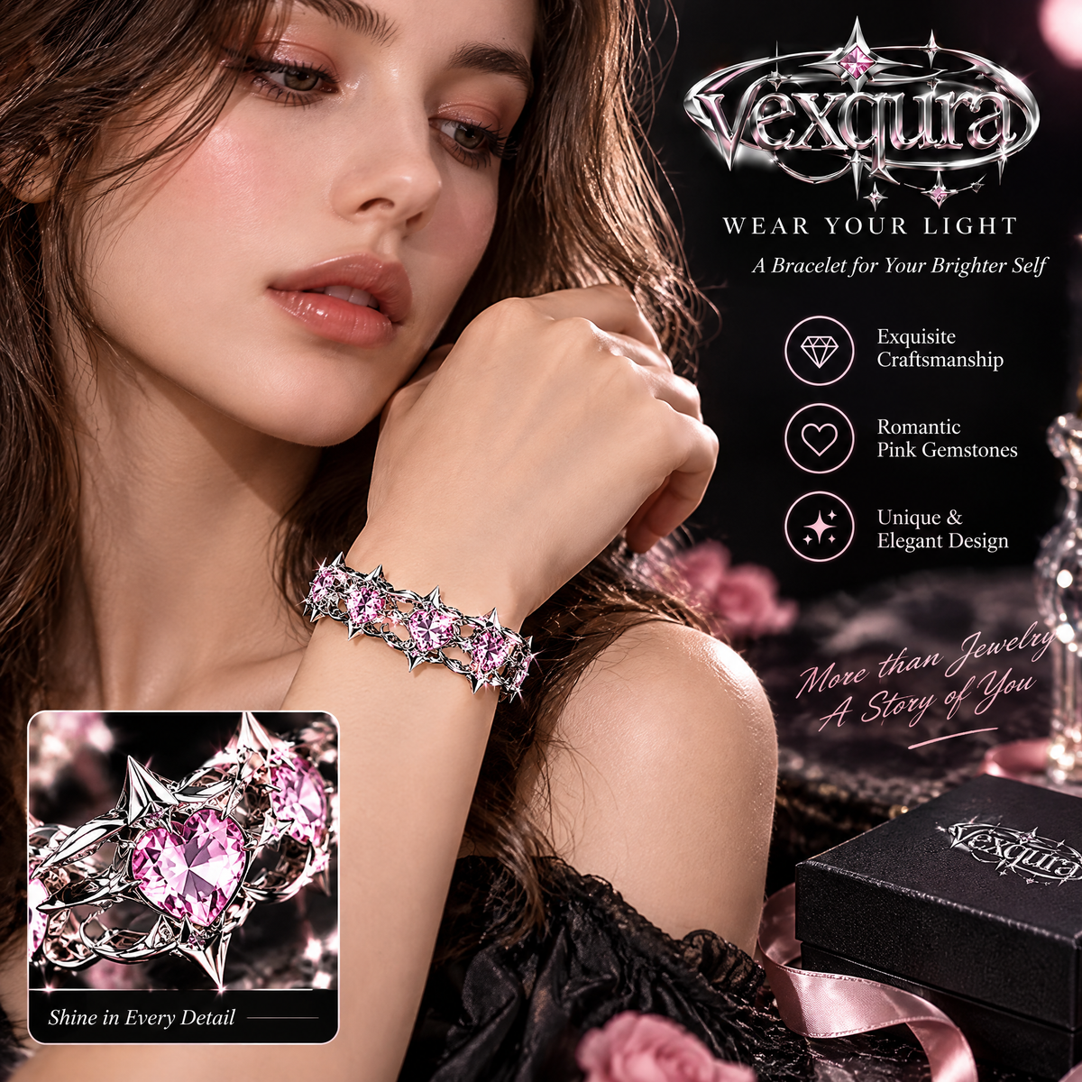 Pink Crystal Thorn Band Ring