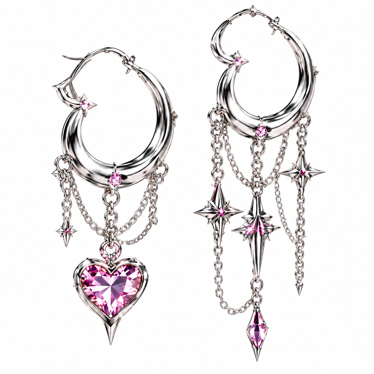 Starlight Heart Chain Hoop Earrings