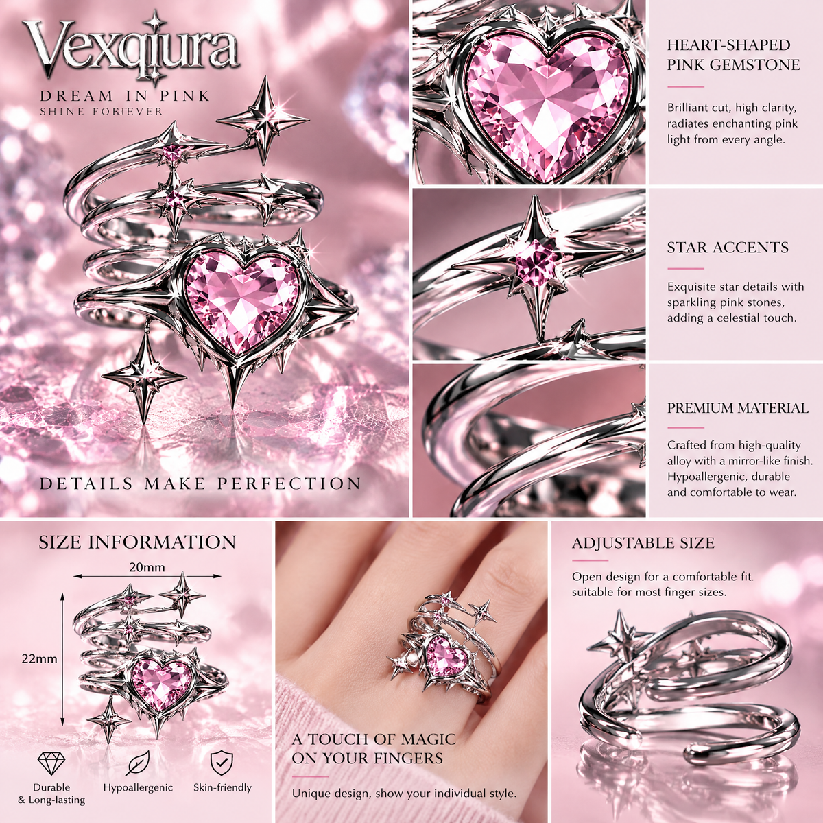 Starlight Spiral Heart Ring