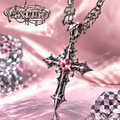 Gothic Cross Pink Crystal Necklace