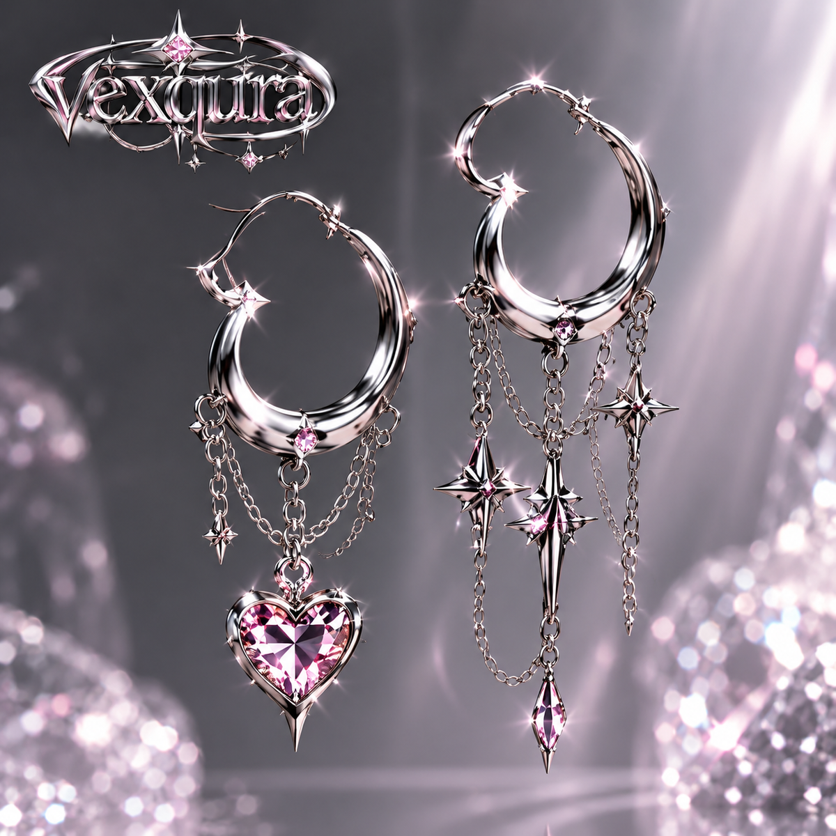 Starlight Heart Chain Hoop Earrings