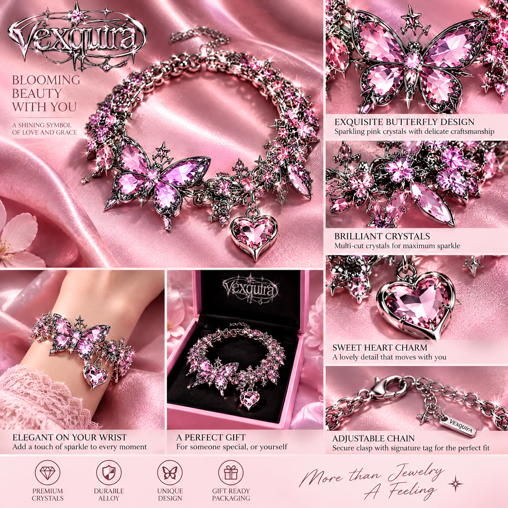 Pink Butterfly Crystal Bracelet