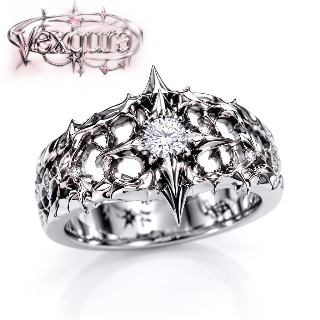 Gothic Thorn Crystal Crown Ring